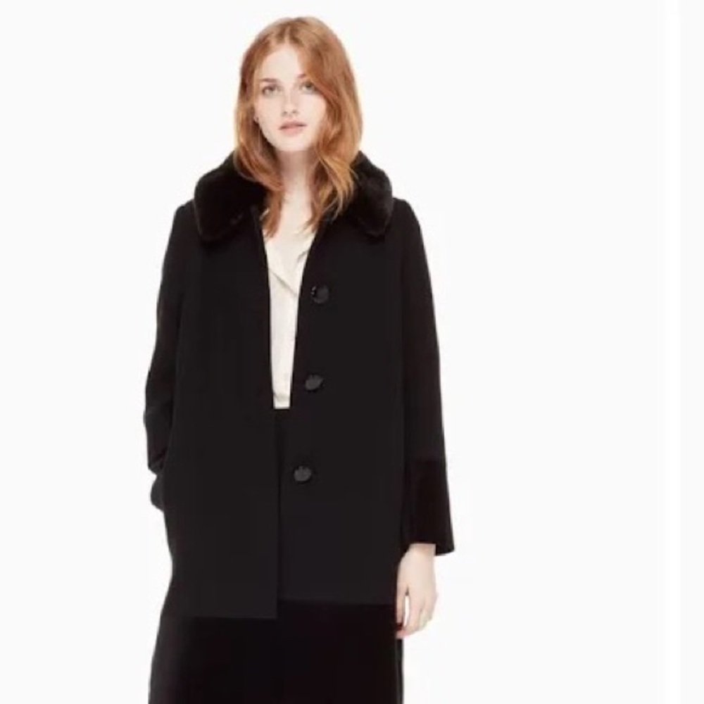 ♠️ Kate Spade New York Black Wool-Blend Coat | Detachable Collar | Size 8